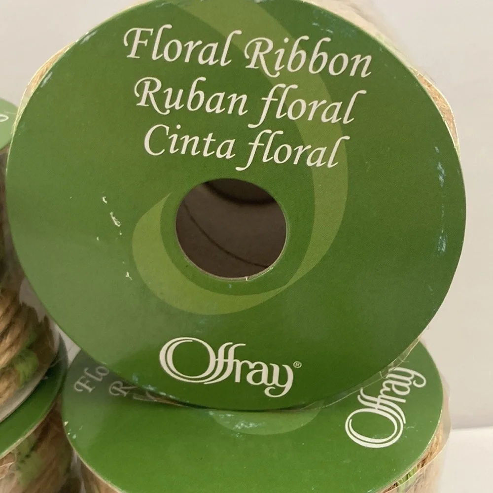 10 Rolls Offray Floral Ribbon Spring Green Jute Brown 1/2 inch